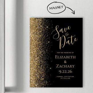 Modern Zwart Goud Save the Date Magnetische Kaart