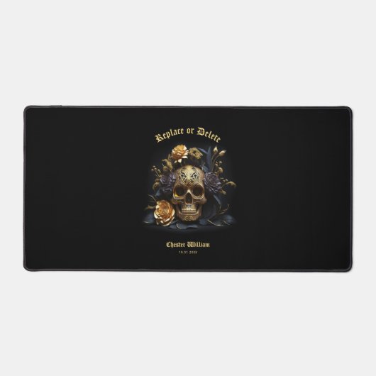 Modern Zwart GOUD SCHEDEL ROOS HALLOWEEN Bureaumat (Voorkant)