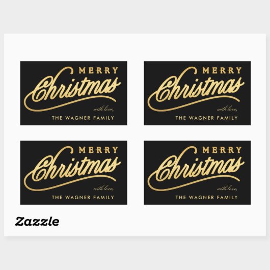 Modern Zwart & Goud Schrift Prettig Kerstfeest Rechthoekige Sticker (Vel)