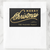 Modern Zwart & Goud Schrift Prettig Kerstfeest Rechthoekige Sticker (Tas)