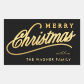 Modern Zwart & Goud Schrift Prettig Kerstfeest Rechthoekige Sticker (Voorkant)