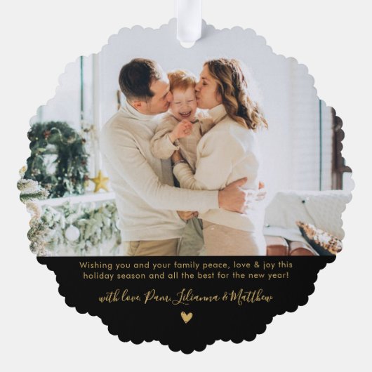 Modern Zwart Goud Script 2 Foto Kerstmis Ornament Kaart (Achterkant)