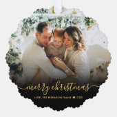 Modern Zwart Goud Script 2 Foto Kerstmis Ornament Kaart (Voorkant)