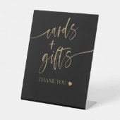 Modern Zwart & Goud Script Kaarten & Geschenken Reclamebord Met Voetstuk (Voorkant)