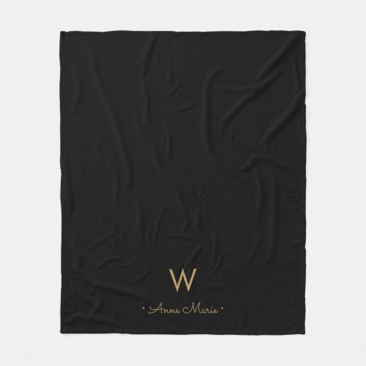 Modern Zwart Goud Script Monogram Fleece Deken (Voorkant)