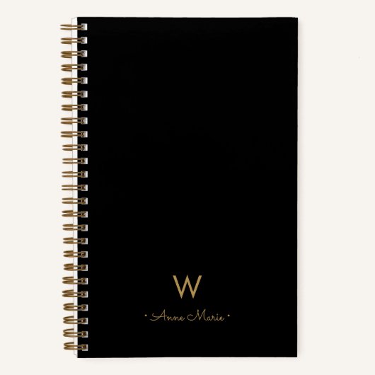 Modern Zwart Goud Script Monogram Notitieboek (Voorkant)