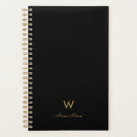 Modern Zwart Goud Script Monogram Planner<br><div class="desc">Een modern,  elegant monogramontwerp met goud handgeschreven minimalistische scripttypografie en sans serif bloktypografie op een elegante zwarte achtergrond. Het monogram en de naam kunnen gemakkelijk worden gepersonaliseerd.</div>
