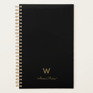 Modern Zwart Goud Script Monogram Planner