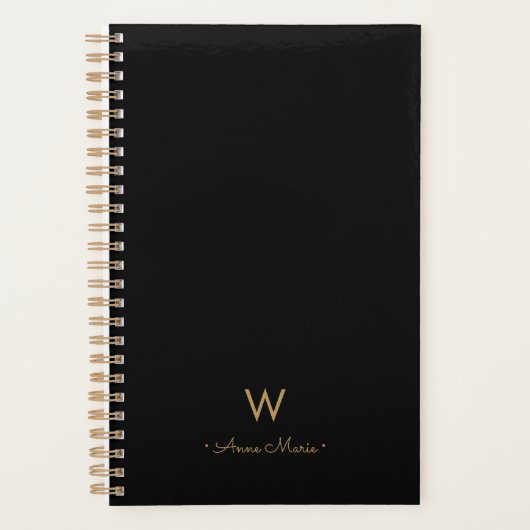 Modern Zwart Goud Script Monogram Planner (Voorkant)