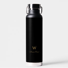 Modern Zwart Goud Script Monogram Waterfles