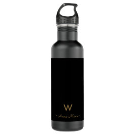 Modern Zwart Goud Script Monogram Waterfles