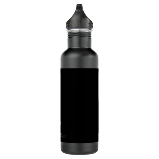 Modern Zwart Goud Script Monogram Waterfles (Rechts)