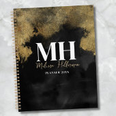 Modern Zwart Goud Script Naam Monogram Planner