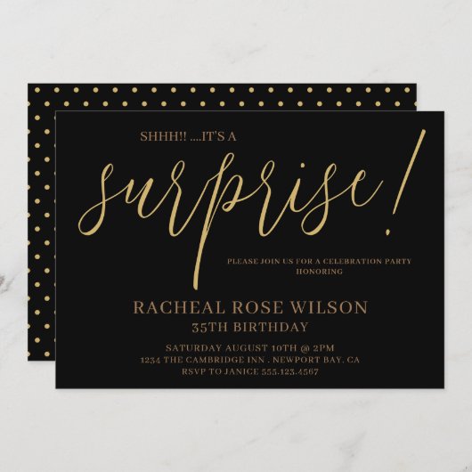 Modern Zwart Goud Script Verrassingsverjaardagsfee Kaart (Voorkant / Achterkant)