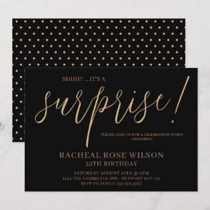 Modern Zwart Goud Script Verrassingsverjaardagsfee Kaart