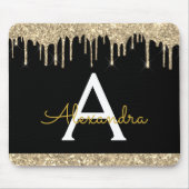 Modern Zwart Goud Sparkle Glitter Monogrammed Muismat (Voorkant)