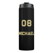Modern Zwart Goud Speler Naam Jersey Nummer Sport Thermosbeker (Voorkant)