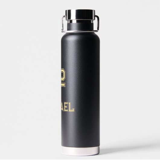 Modern Zwart Goud Speler Naam Jersey Nummer Sport Waterfles (Achterkant)