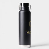 Modern Zwart Goud Speler Naam Jersey Nummer Sport Waterfles (Voorkant)