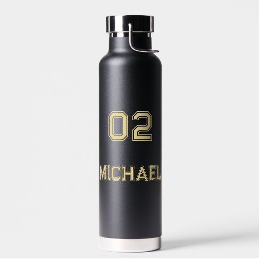 Modern Zwart Goud Speler Naam Jersey Nummer Sport Waterfles (Links)