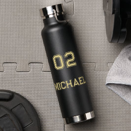 Modern Zwart Goud Speler Naam Jersey Nummer Sport Waterfles