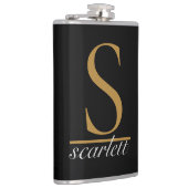 Modern Zwart Goud Stijlvol Monogram Girly Script Heupfles (Rechts)