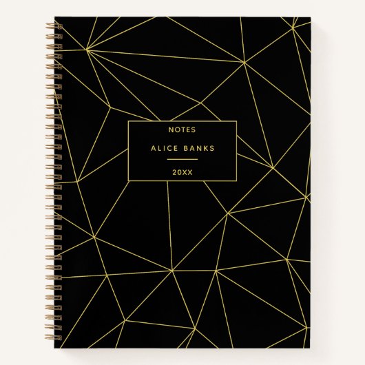Modern Zwart & Goud Stijlvol Monogram Notitieboek (Voorkant)