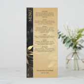 Modern Zwart Goud Tropische bladeren Bruiloft Menu (Staand voorkant)