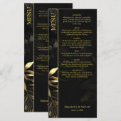 Modern Zwart Goud Tropische bladeren Bruiloft Menu (Voorkant / Achterkant)