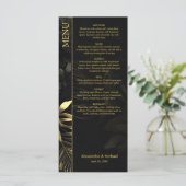 Modern Zwart Goud Tropische bladeren Bruiloft Menu (Staand voorkant)