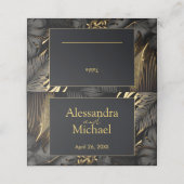 Modern Zwart Goud Tropische bladeren Bruiloft Plaatskaartje (Buitenkant ongevouwen)