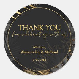 Modern Zwart Goud Tropische Bruiloft Dank u Ronde Sticker