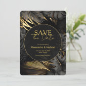 Modern Zwart Goud Tropische Bruiloft Save The Date Kaart (Staand voorkant)