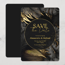 Modern Zwart Goud Tropische Bruiloft Save The Date Kaart