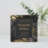 Modern Zwart Goud Tropische Bruiloft Save The Date Kaart (Staand voorkant)