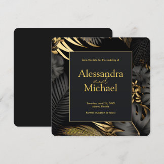 Modern Zwart Goud Tropische Bruiloft Save The Date Kaart