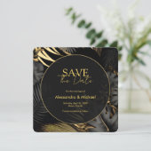 Modern Zwart Goud Tropische Bruiloft Save The Date Kaart (Staand voorkant)