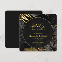 Modern Zwart Goud Tropische Bruiloft Save The Date
