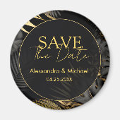 Modern Zwart Goud Tropische Bruiloft Save The Date Magneet (Voorkant)
