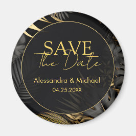 Modern Zwart Goud Tropische Bruiloft Save The Date Magneet