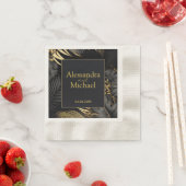 Modern Zwart Goud Tropische Bruiloft Save The Date Servet (Insitu)