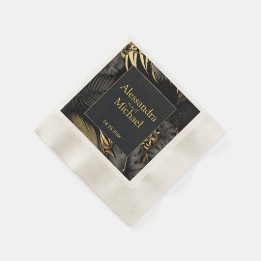 Modern Zwart Goud Tropische Bruiloft Save The Date Servet (Hoek)