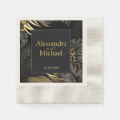 Modern Zwart Goud Tropische Bruiloft Save The Date Servet (Voorkant)