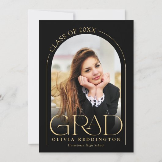 Modern Zwart Goud Typografie 2 Photo Arch Afstudee Aankondiging (Voorkant)