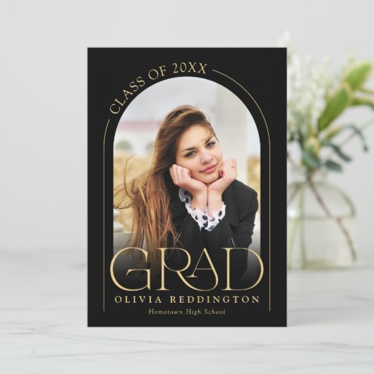 Modern Zwart Goud Typografie 2 Photo Arch Afstudee Aankondiging (Staand voorkant)