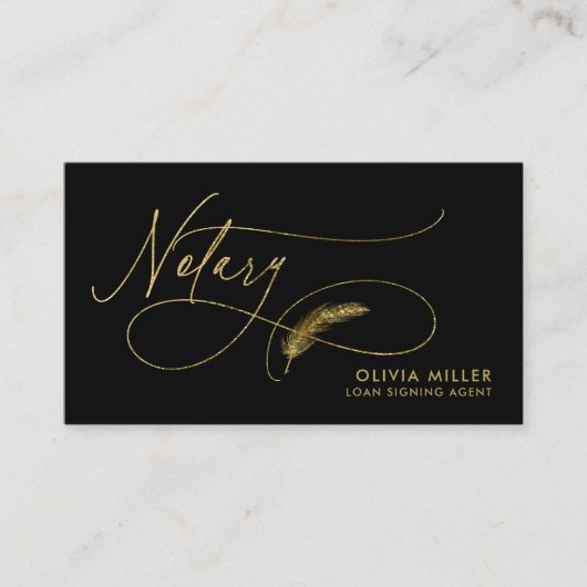 Modern Zwart Goud Veer Script Notaris Loan Agent Visitekaartje (Voorkant)