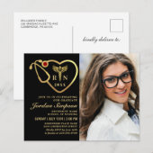 Modern Zwart Goud Verpleegkundig Afstuderen Foto Uitnodiging Briefkaart (Voorkant / Achterkant)