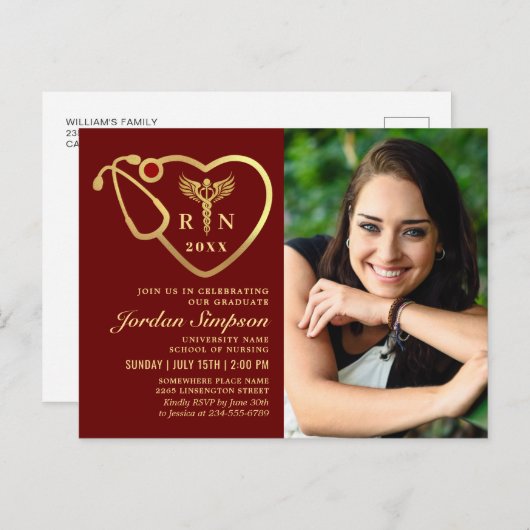 Modern Zwart Goud Verpleegkundig Afstuderen Foto Uitnodiging Briefkaart (Voorkant / Achterkant)