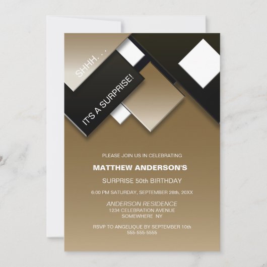 Modern Zwart Goud Verrassing 50e Verjaardagsfeest Kaart (Voorkant)