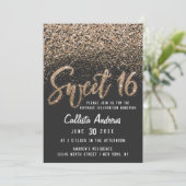 Modern Zwart Goud Verspreid Glitter Ombre Sweet 16 Kaart (Staand voorkant)